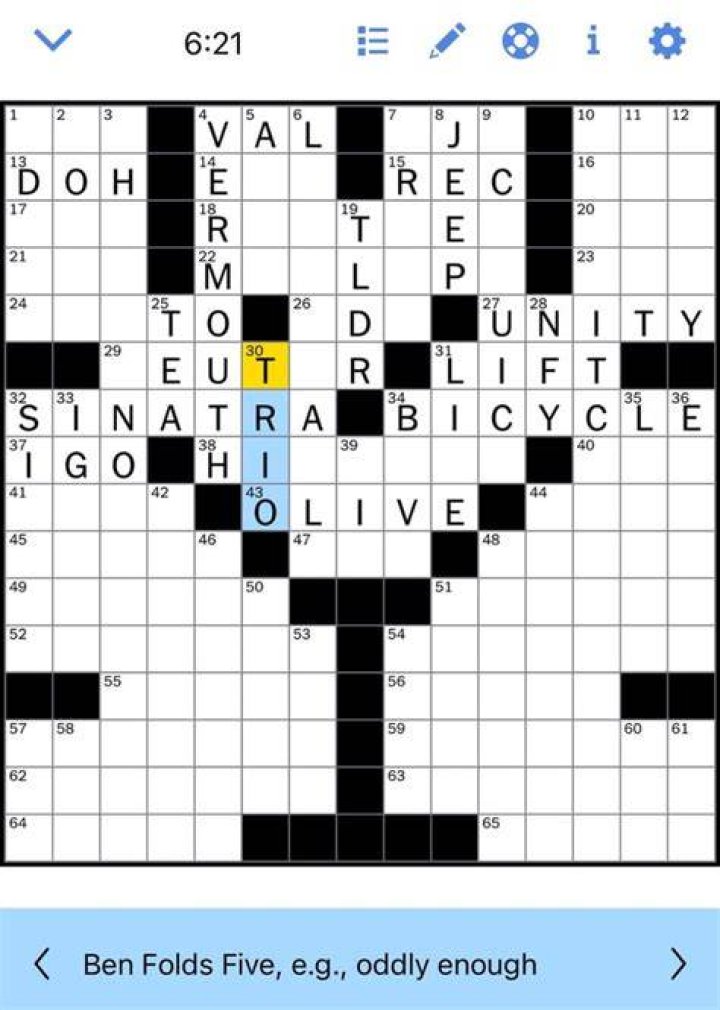 The band Ben Folds Five, oddly Crossword Clue